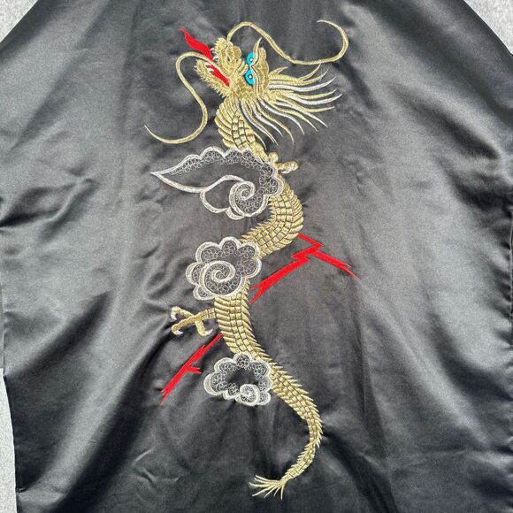 Japanese Kimono Short Sleeve Robe Mens Size 42 Black Japan Embroidered Dragon - Picture 10 of 11
